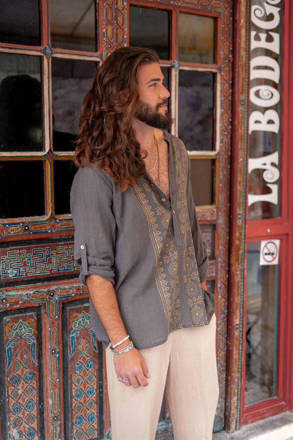 Bohemian blouse in anthracite van ibzmode, Brands of Ibiza