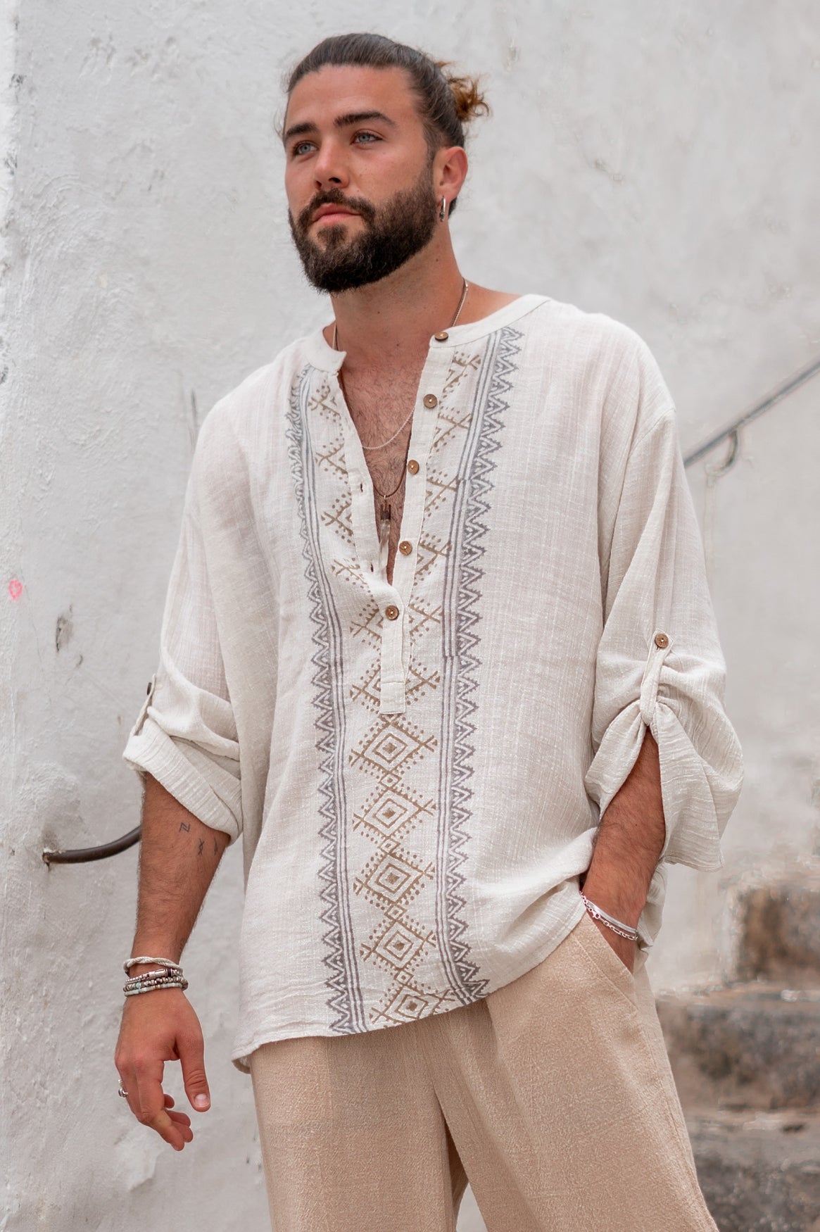 Bohemian blouse in beige van ibzmode, Brands of Ibiza