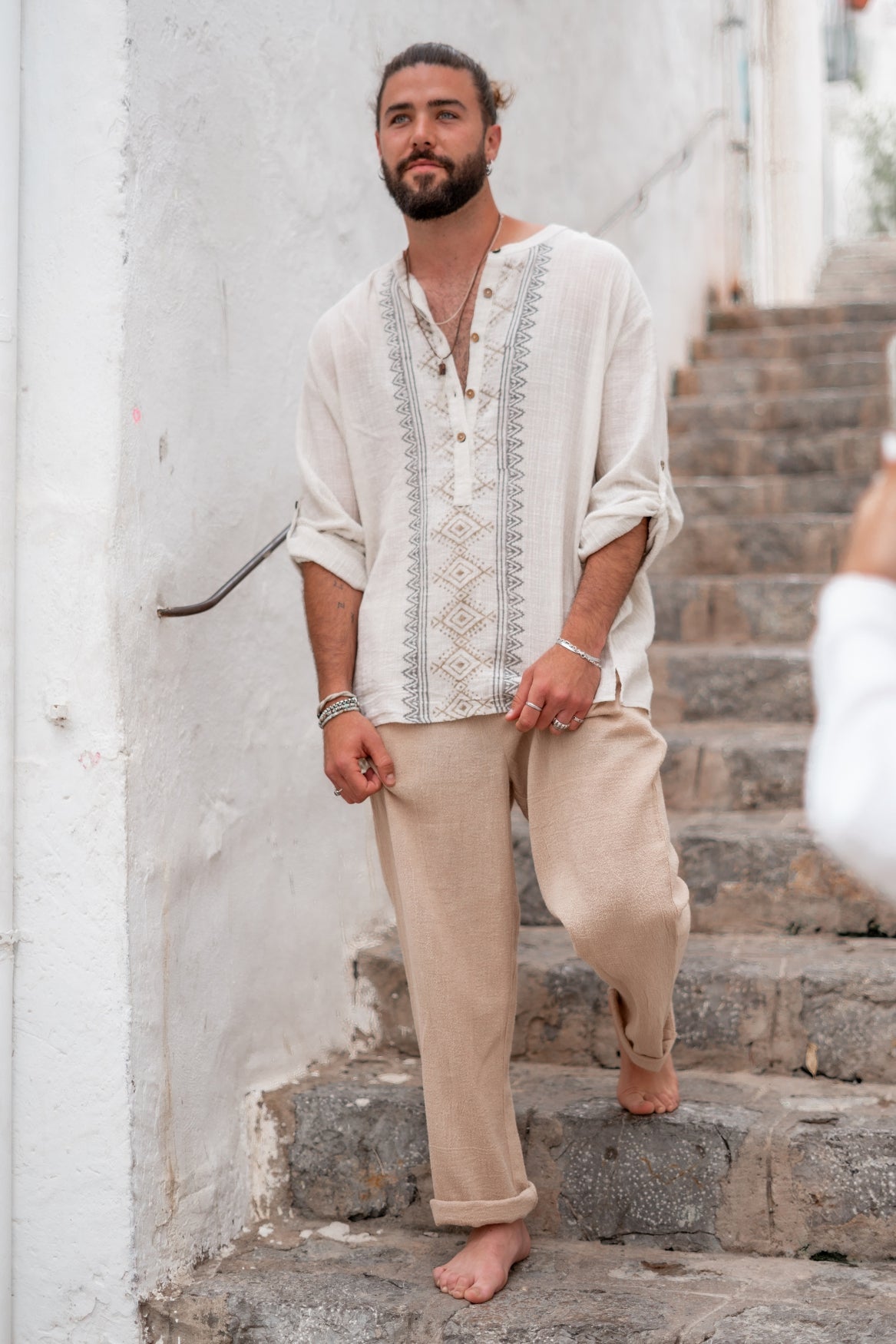 Bohemian blouse in beige van ibzmode, Brands of Ibiza