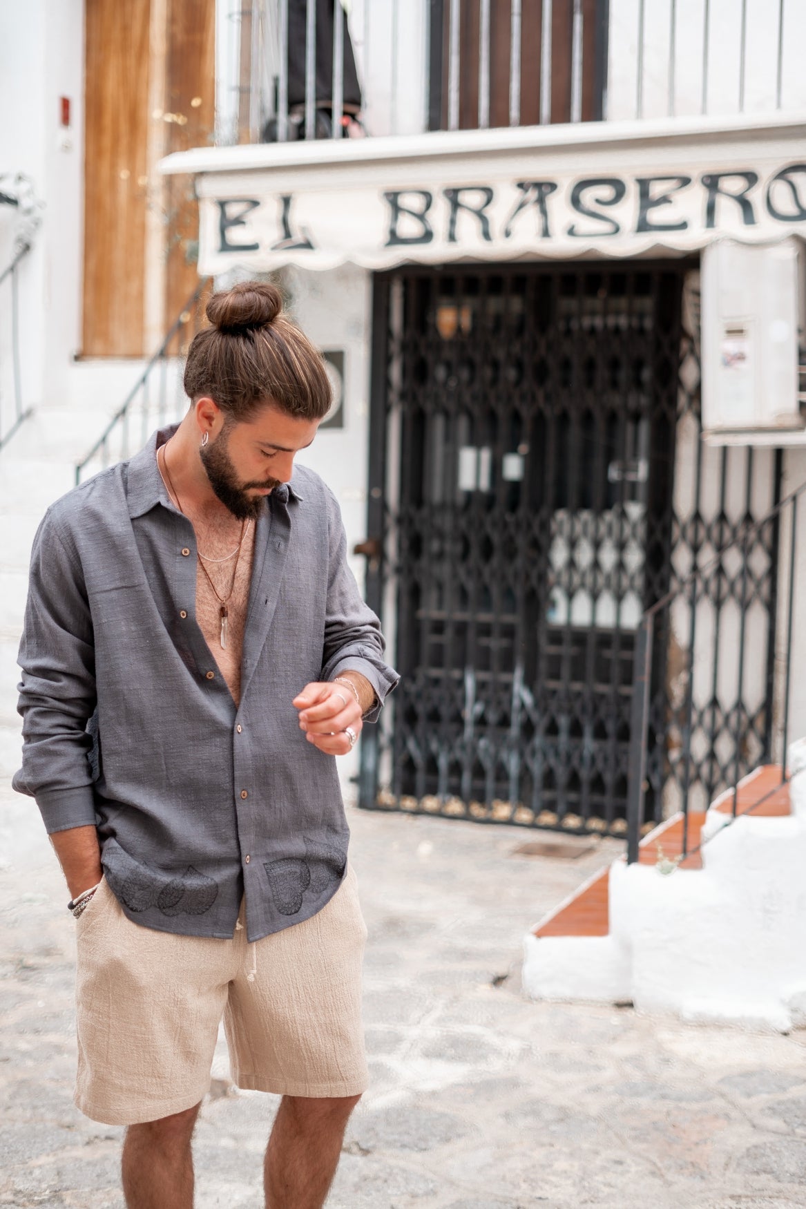 Bohemian blouse in anthracite van ibzmode, Brands of Ibiza