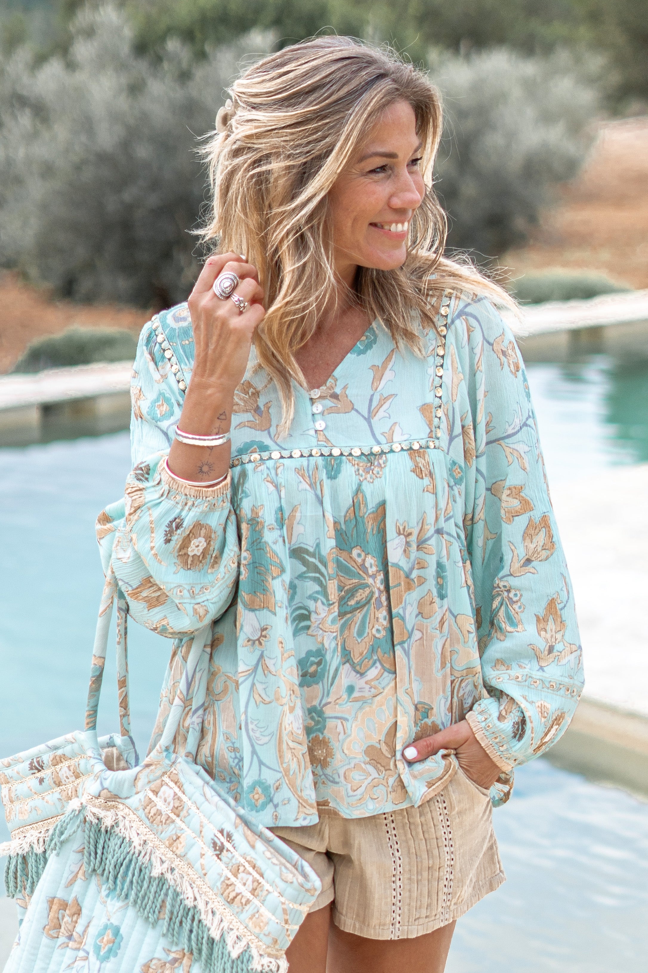 Bohemian blouse in aqua van ibzmode, Brands of Ibiza