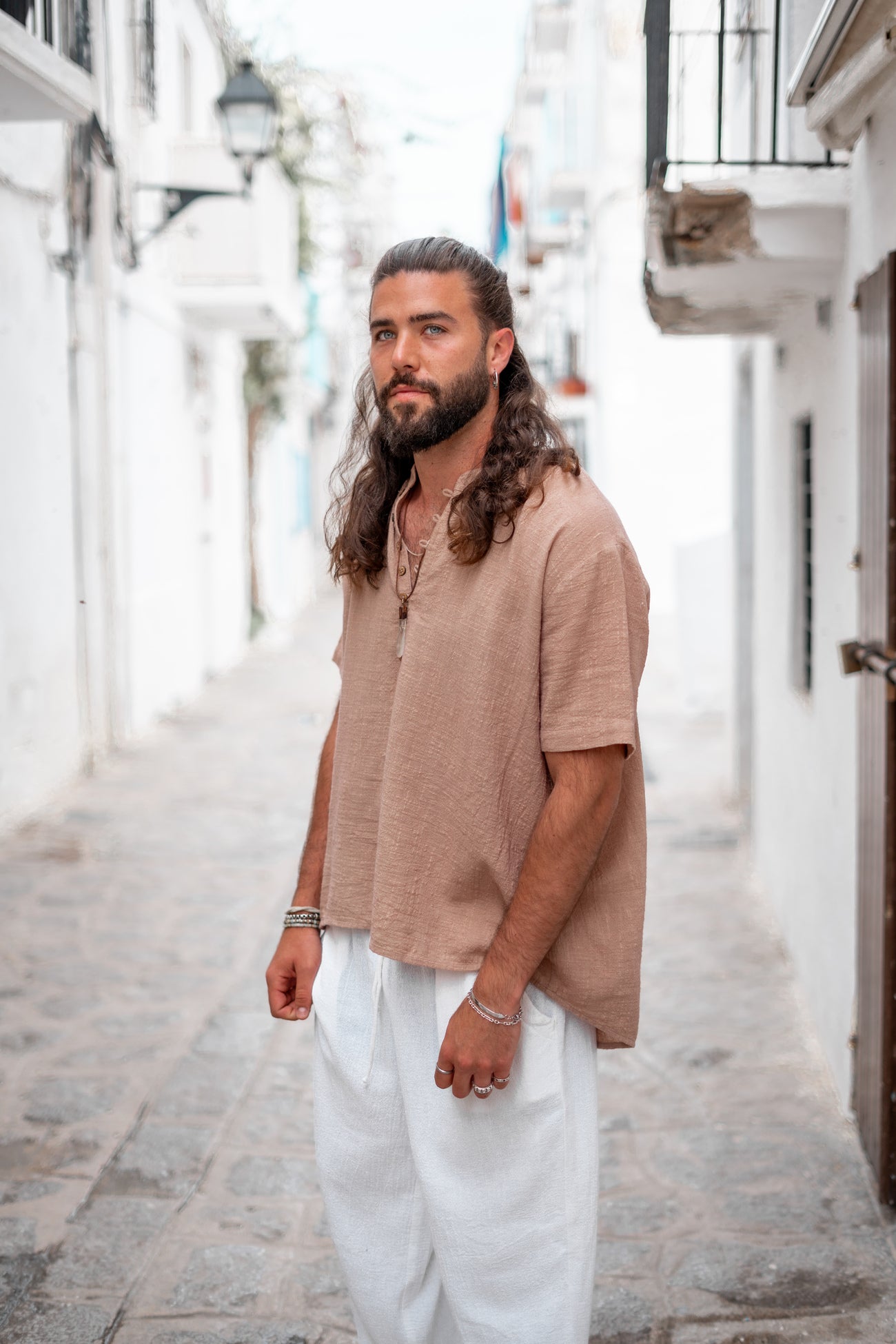 Bohemian blouse in taupe van ibzmode, Brands of Ibiza