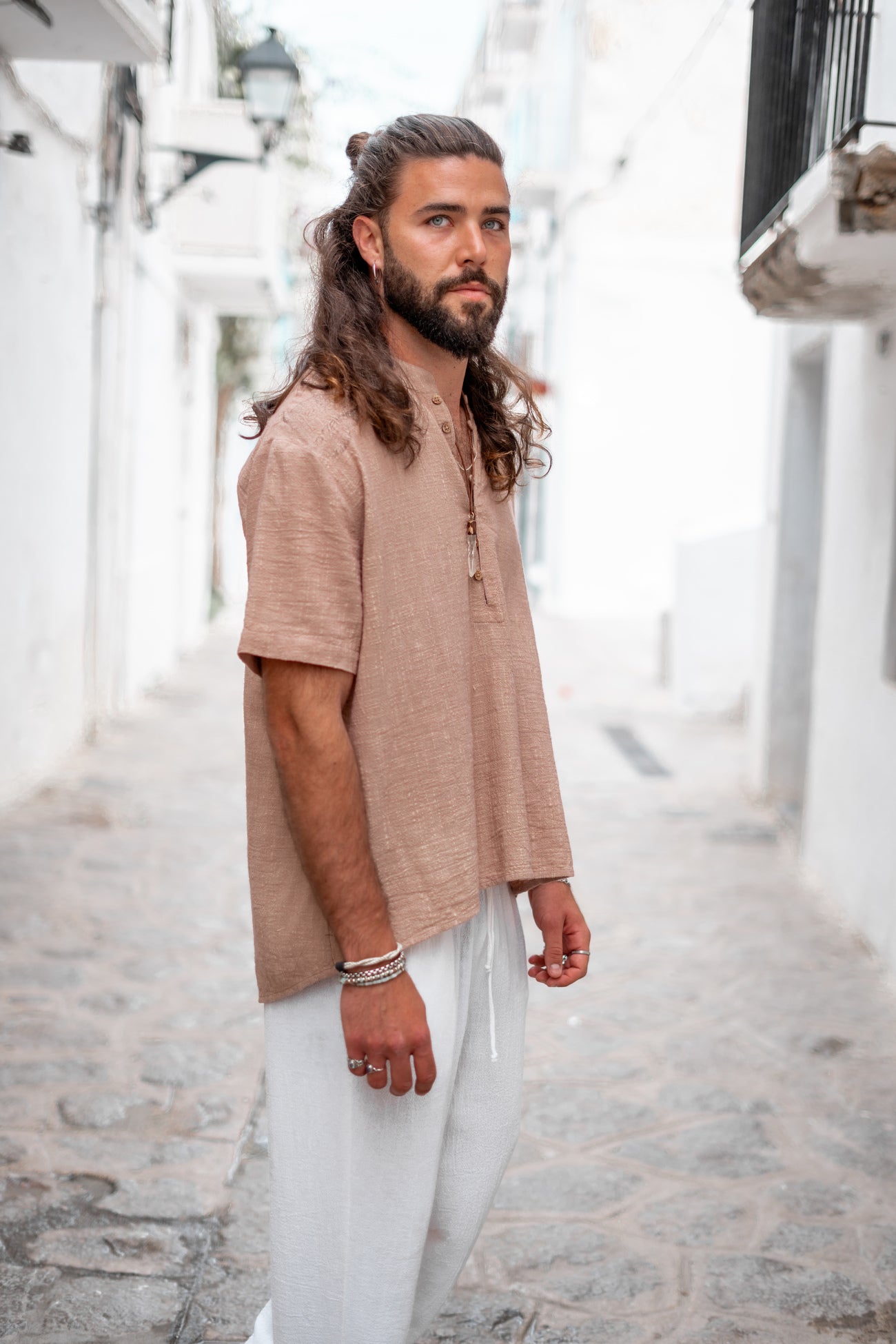 Bohemian blouse in taupe van ibzmode, Brands of Ibiza