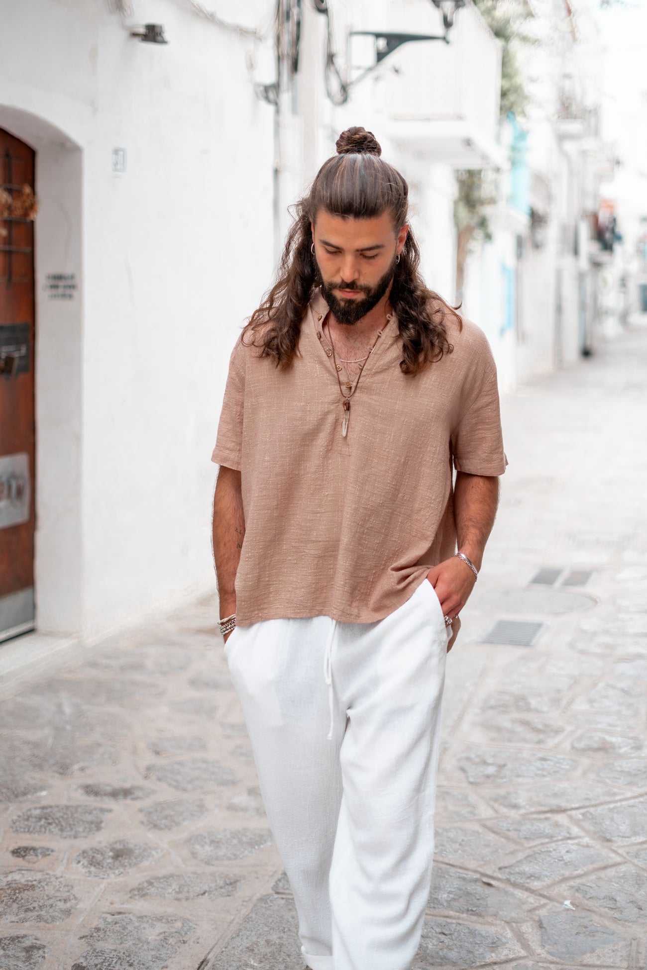 Bohemian blouse in taupe van ibzmode, Brands of Ibiza