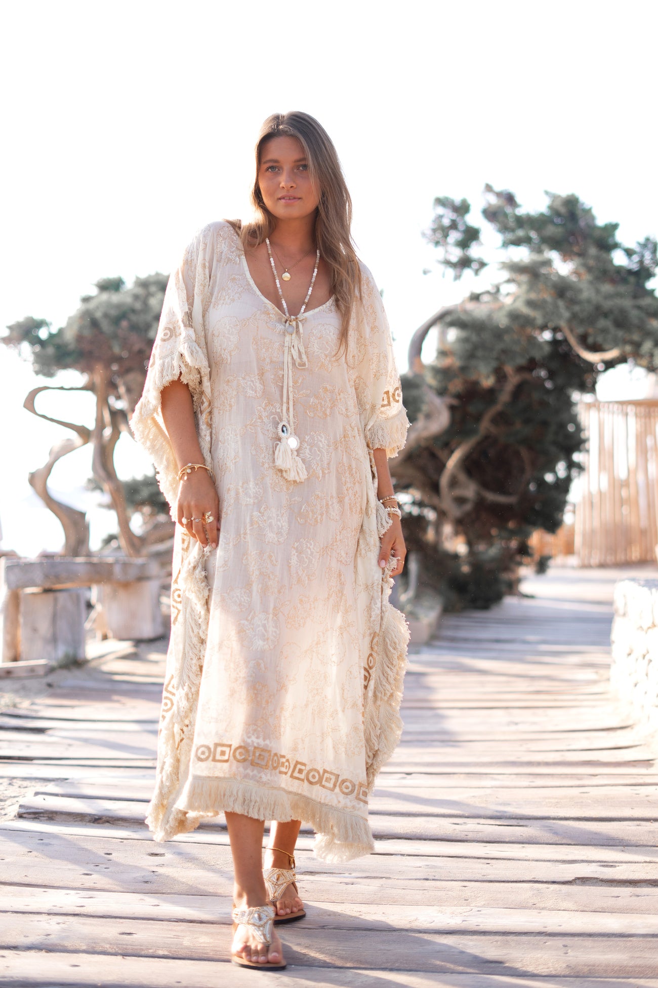 Ibzmode Long Kaftan Vayla Lumira Ivory luxury bohemian beachwear
