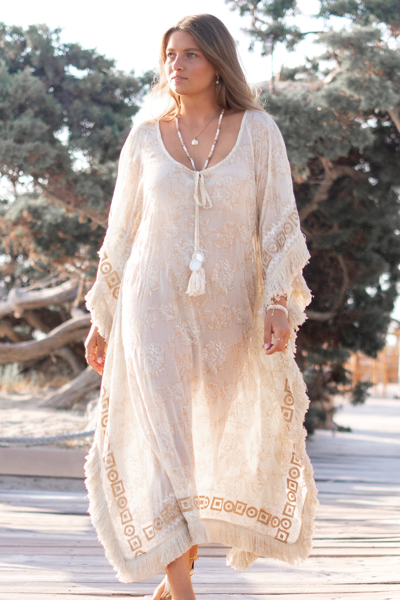 Ibzmode Long Kaftan Vayla Lumira Ivory luxury bohemian beachwear