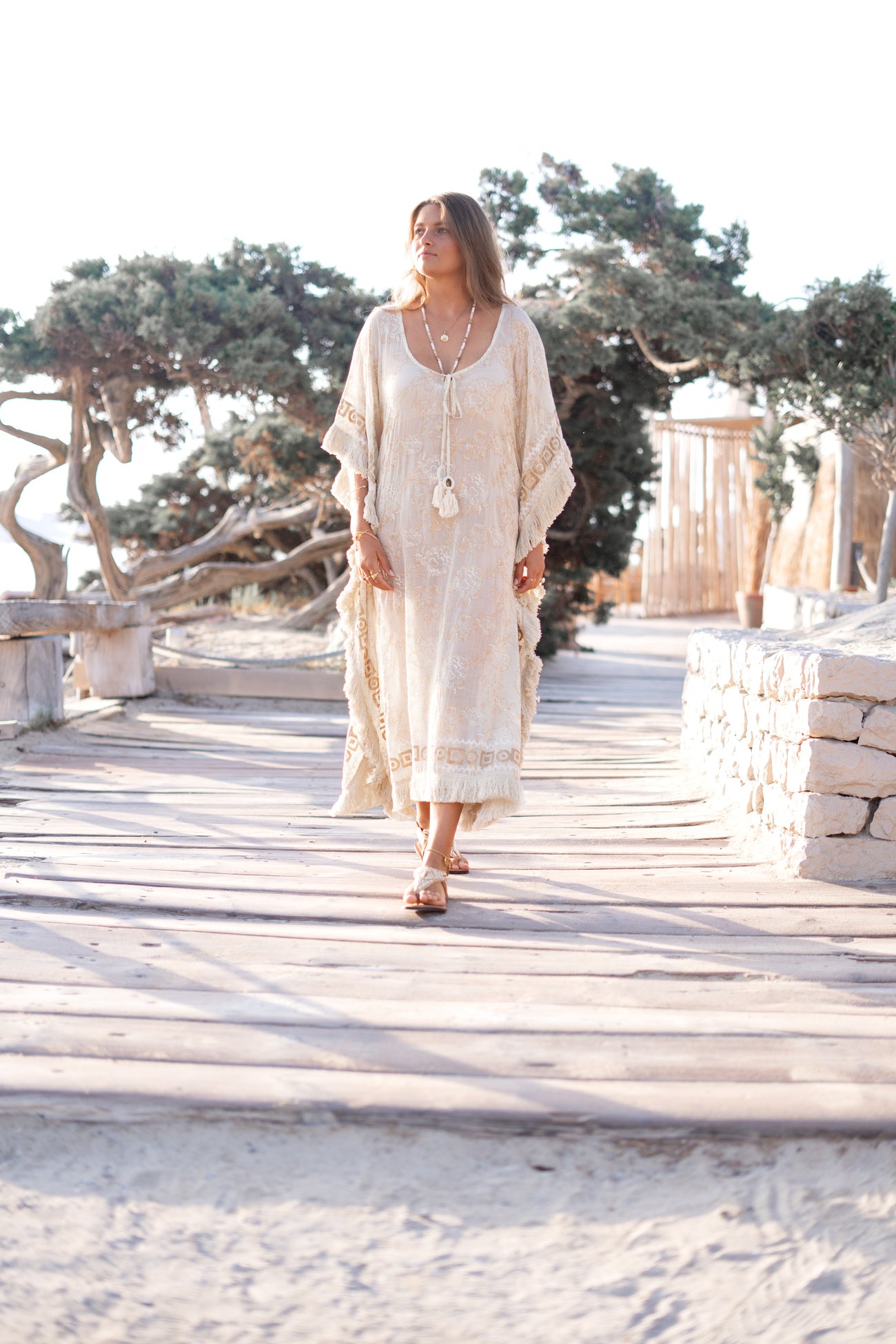 Ibzmode Long Kaftan Vayla Lumira Ivory luxury bohemian beachwear