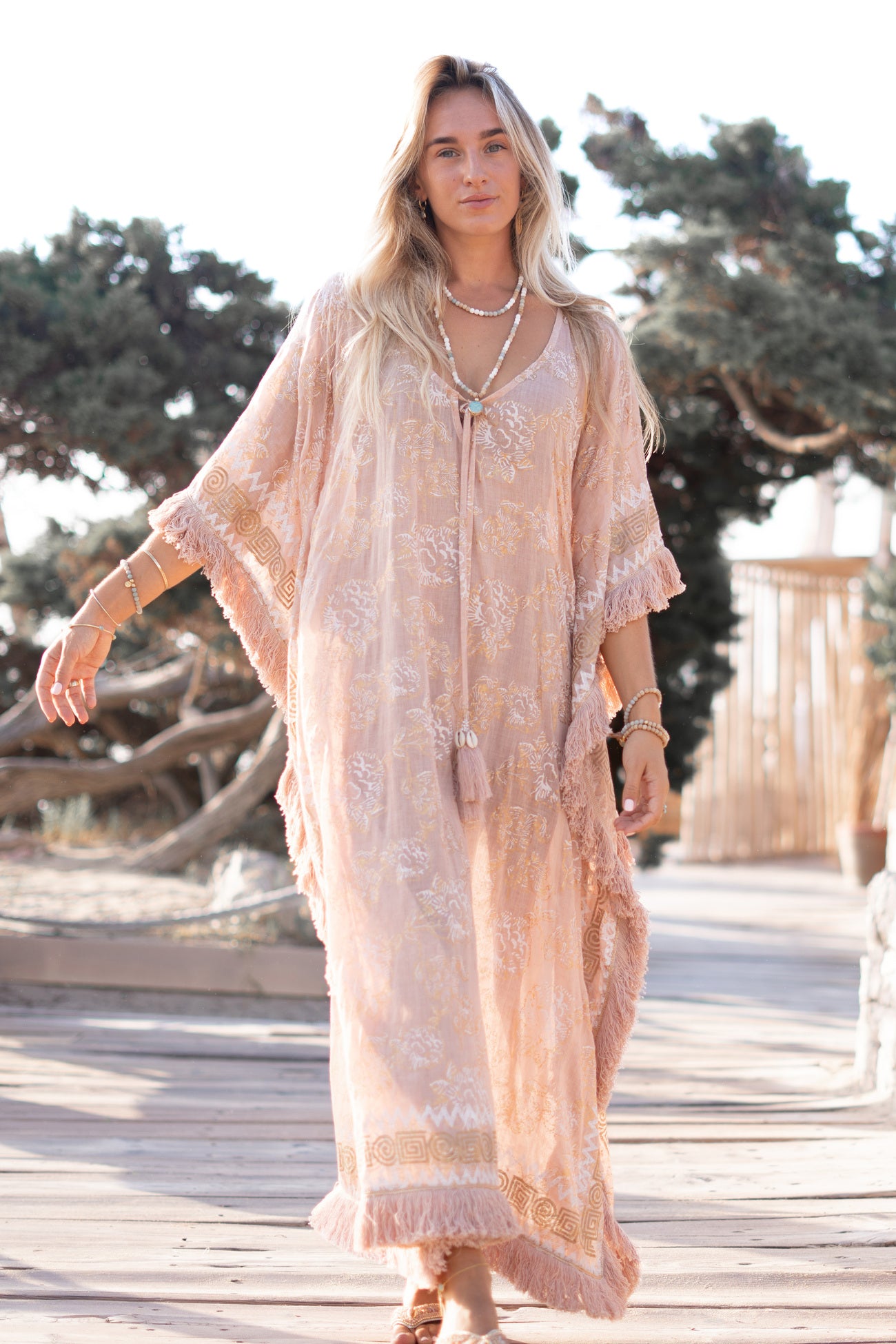 Ibzmode Long Kaftan Vayla Lumira Old Pink luxury beach kaftan