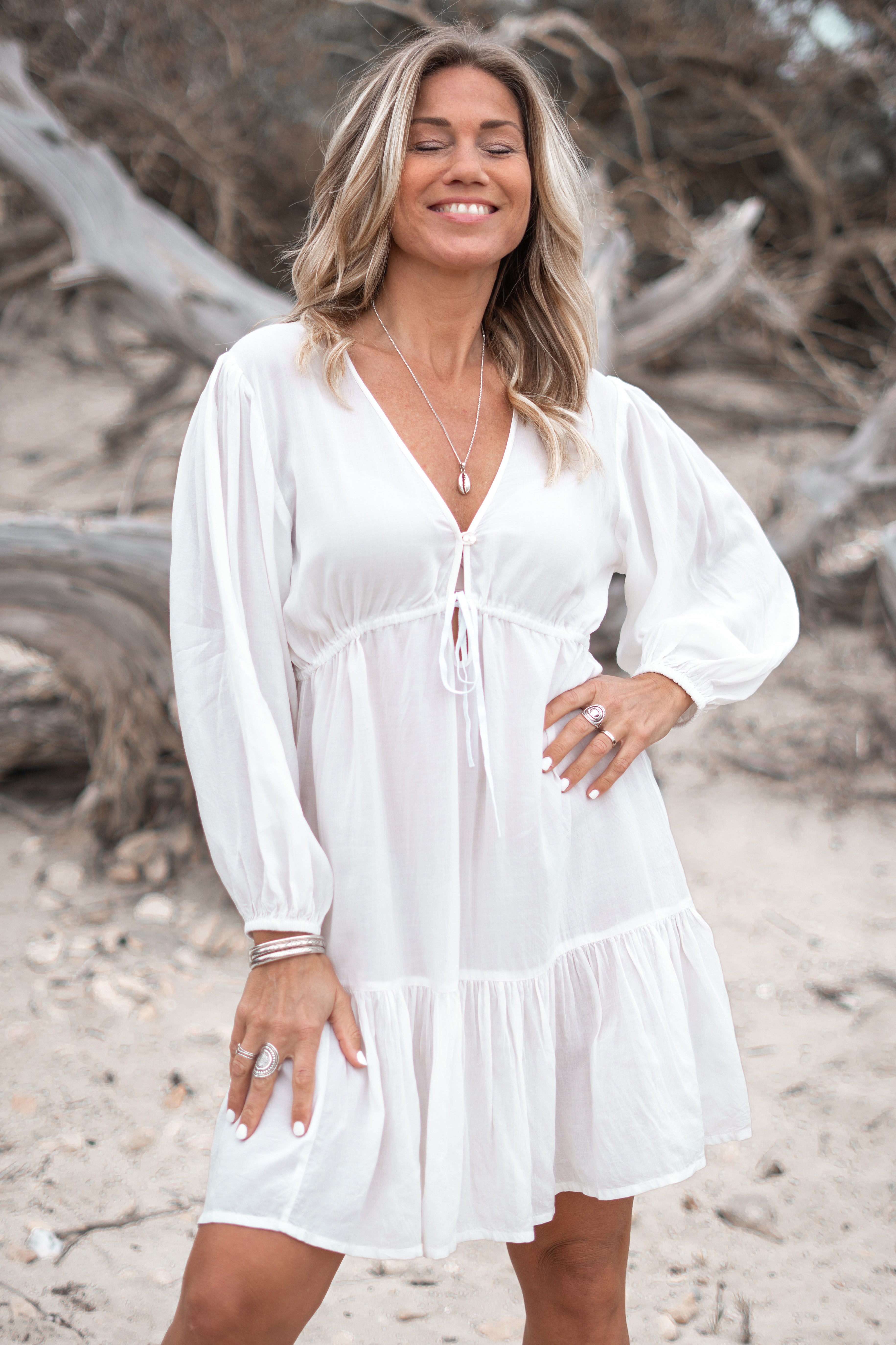 Ibiza Bohemian Jurk Wit Dress Eva Plain Ivory Ibizamode