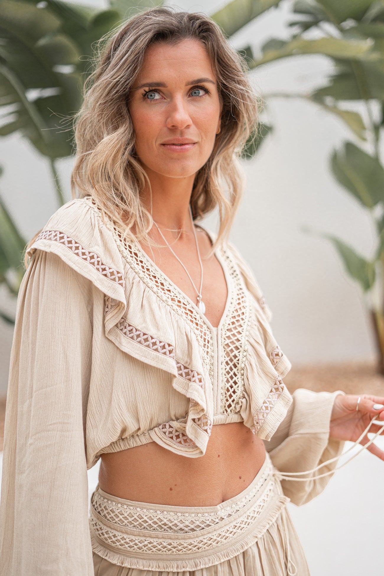 Bohemian top in sand van ibzmode, Brands of Ibiza
