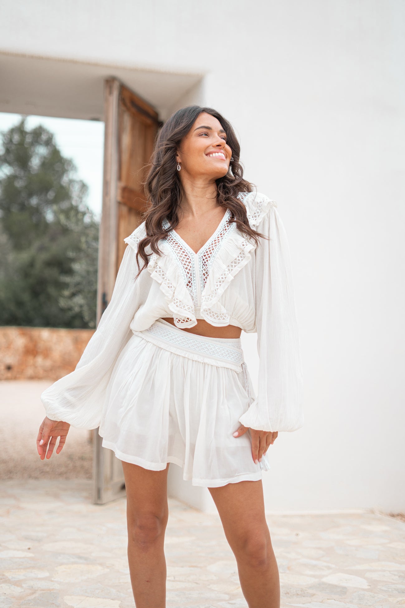 Bohemian top in ivory van ibzmode, Brands of Ibiza