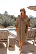 Ibizamode dark taupe cotton kaftan from Timeless Resort collection