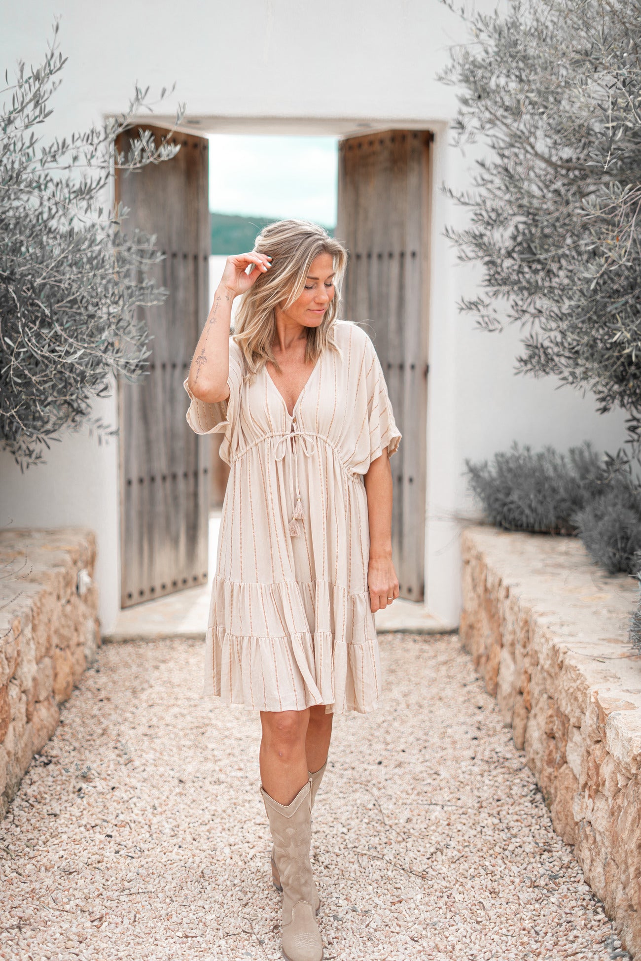 Bohemian dress in sand by ibzmode, Brands of Ibiza