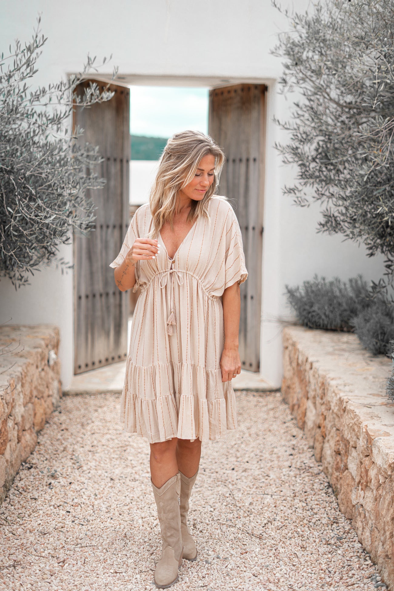 Bohemian dress in sand by ibzmode, Brands of Ibiza