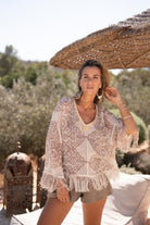 Ibizamode Top Melia Alvaria Taupe with subtle shimmer detail
