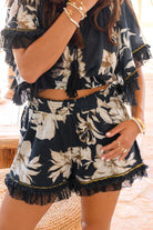 Ibizamode Bohemian Bloom black floral Ana short with lace detail