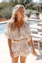 Ibizamode Bohemian Bloom ivory floral Ana top with romantic lace accents