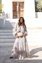 Ibizamode Bohemian Bloom ivory Lucia skirt with layered ruffles and lace trim