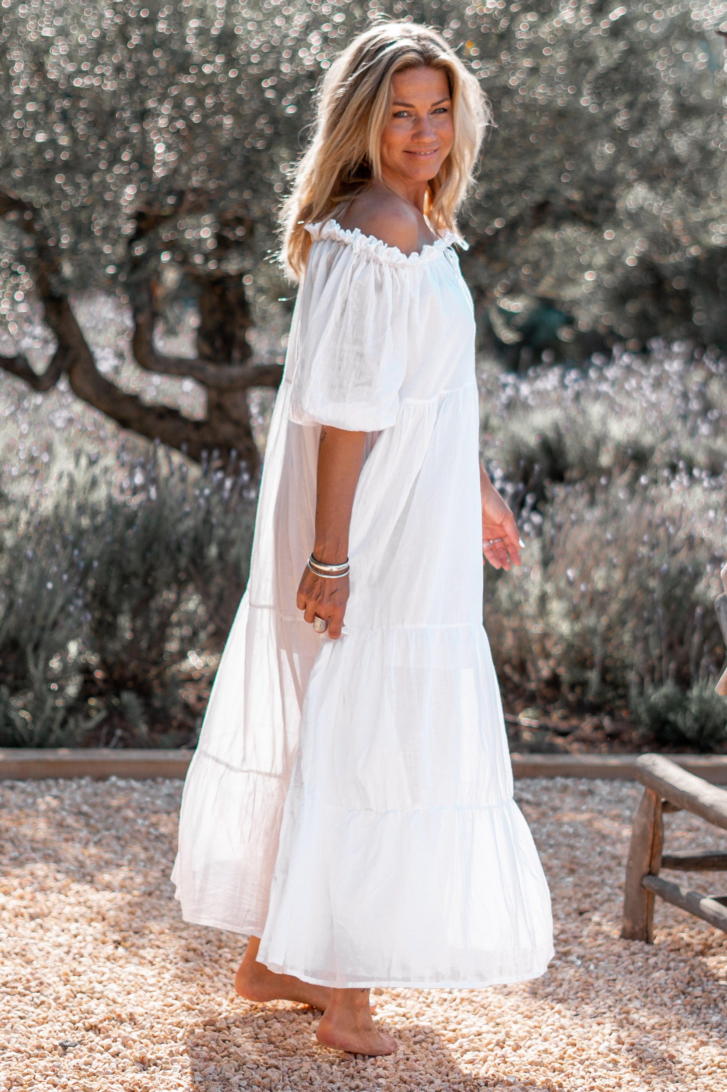 Bohemian jurk in white van ibzmode, Brands of Ibiza