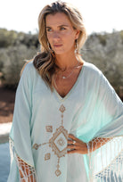 Ibizamode Kaftan Noelia Soleria Aqua with fringe details and airy viscose fit