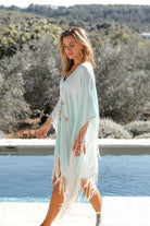 Ibizamode Kaftan Noelia Soleria Aqua with fringe details and airy viscose fit