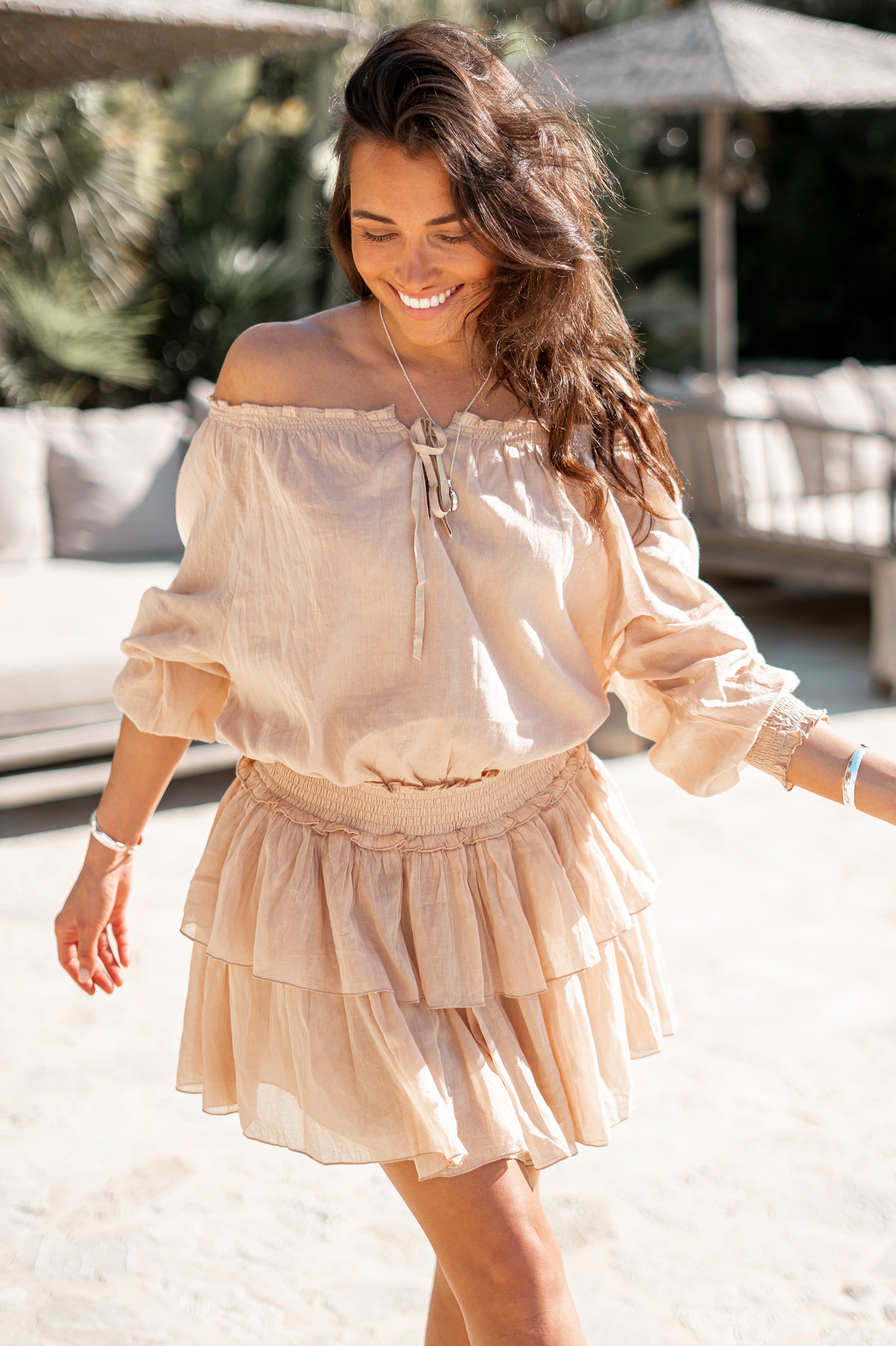 Bohemian jurk in sand van ibzmode, Brands of Ibiza