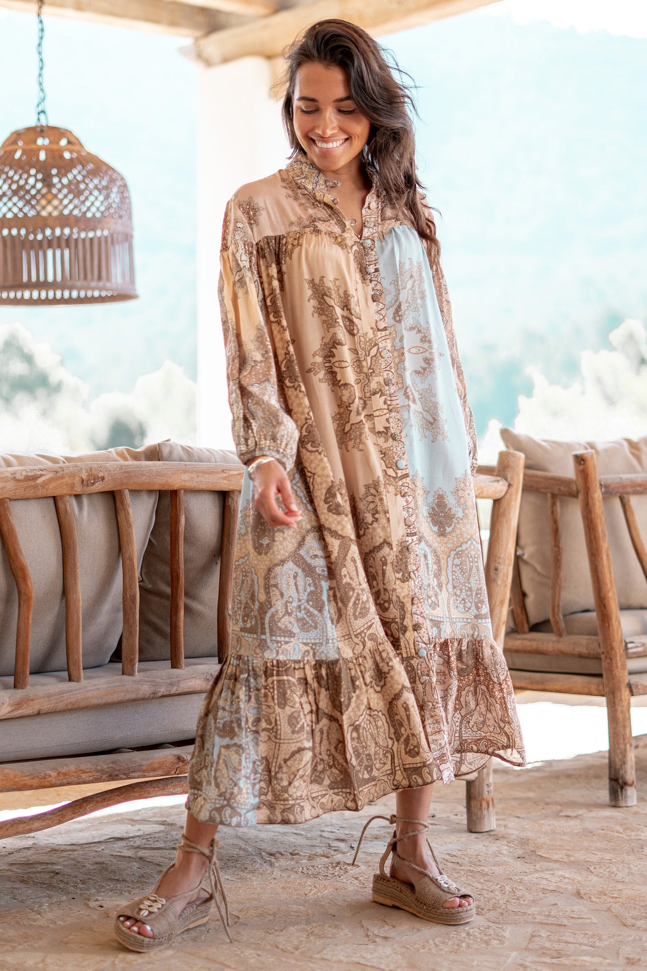 Bohemian jurk in light taupe van ibzmode, Brands of Ibiza