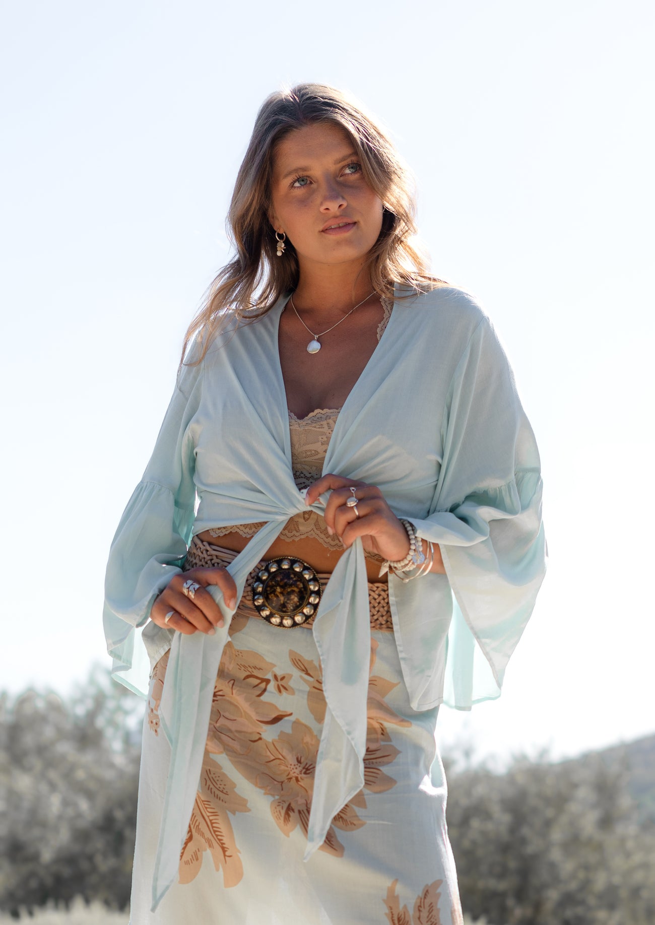 Ibizamode Skirt Varlota Isalea Mint floral midi skirt