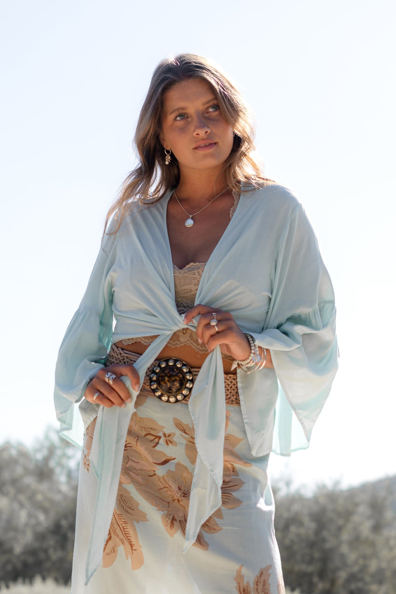 Ibizamode Wrap Top Marcia Mint plain wrap blouse