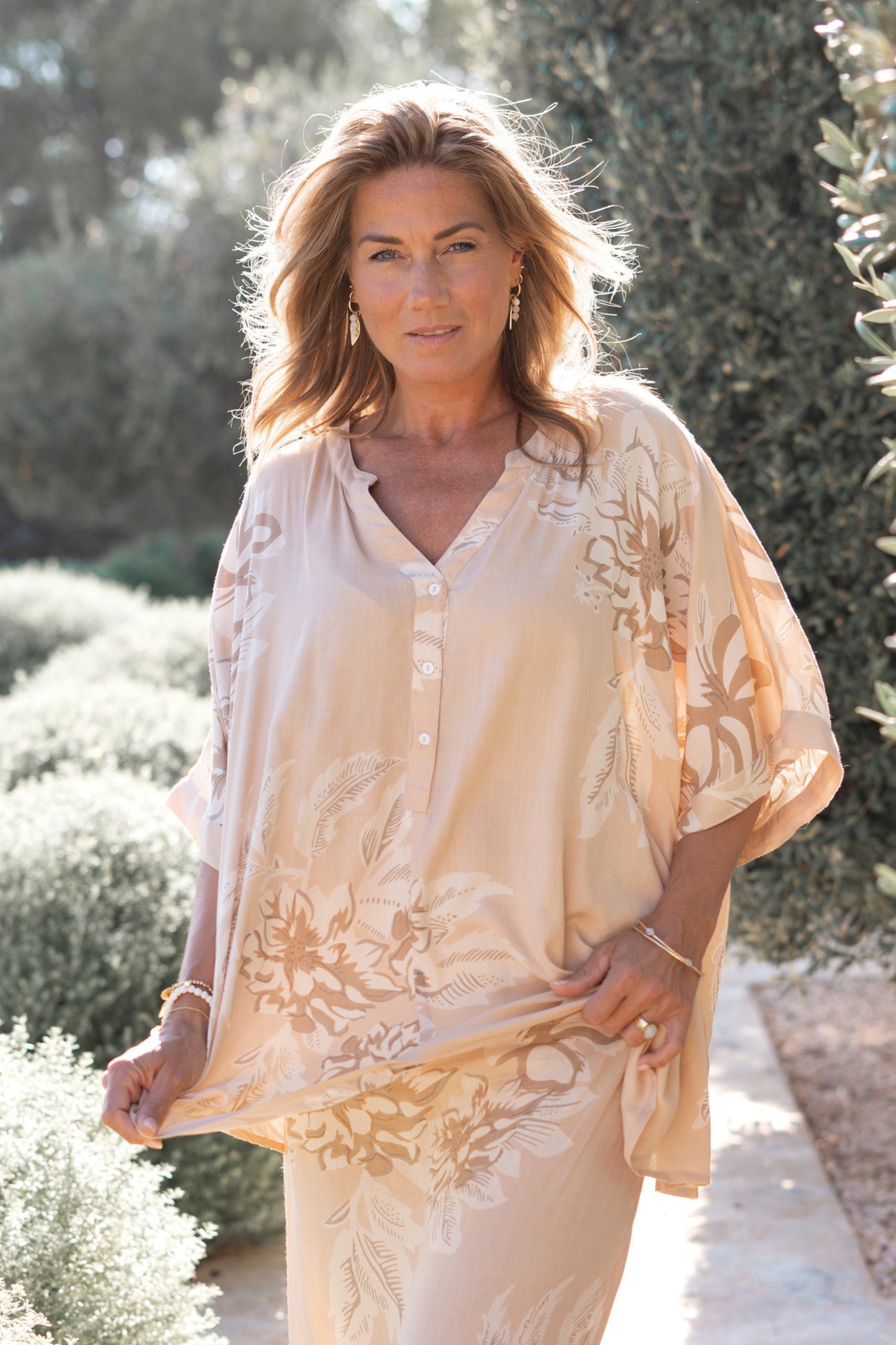 Ibizamode Short Kaftan Davina Isalea Old Pink floral short kaftan