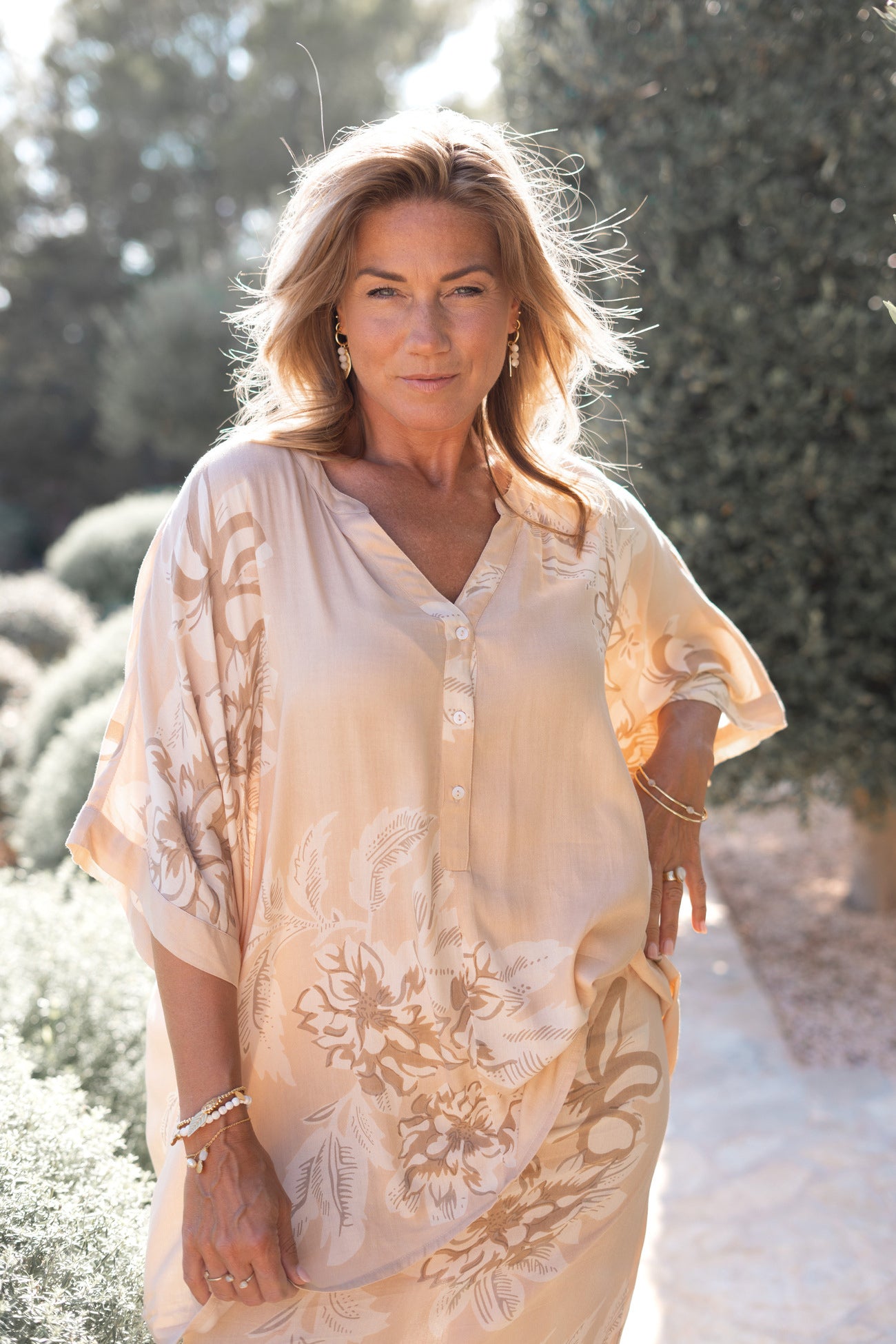 Ibizamode Short Kaftan Davina Isalea Old Pink floral short kaftan