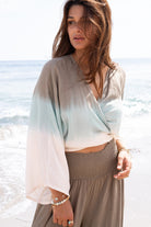 Ibizamode Wrap Top Sadri Almora Taupe Mint with airy printed look and feminine fit