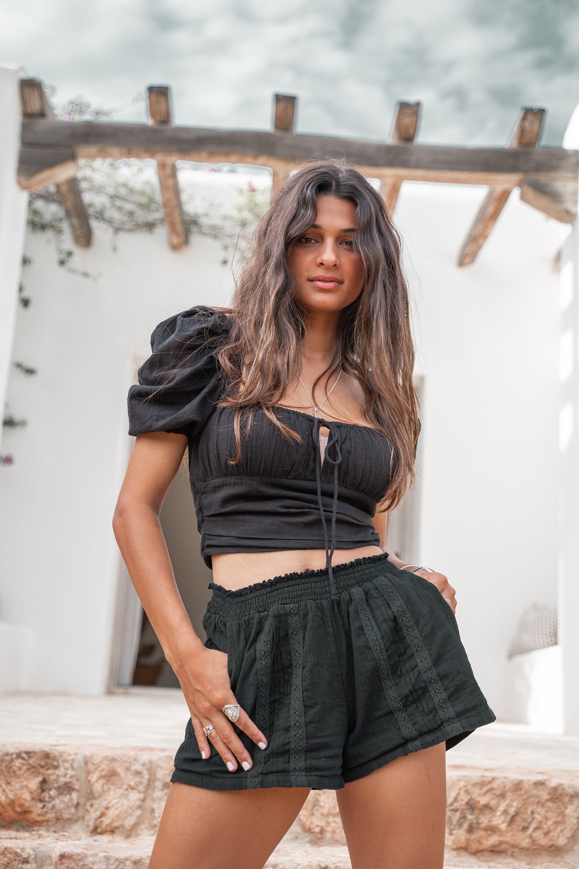 Bohemian top in black van ibzmode, Brands of Ibiza