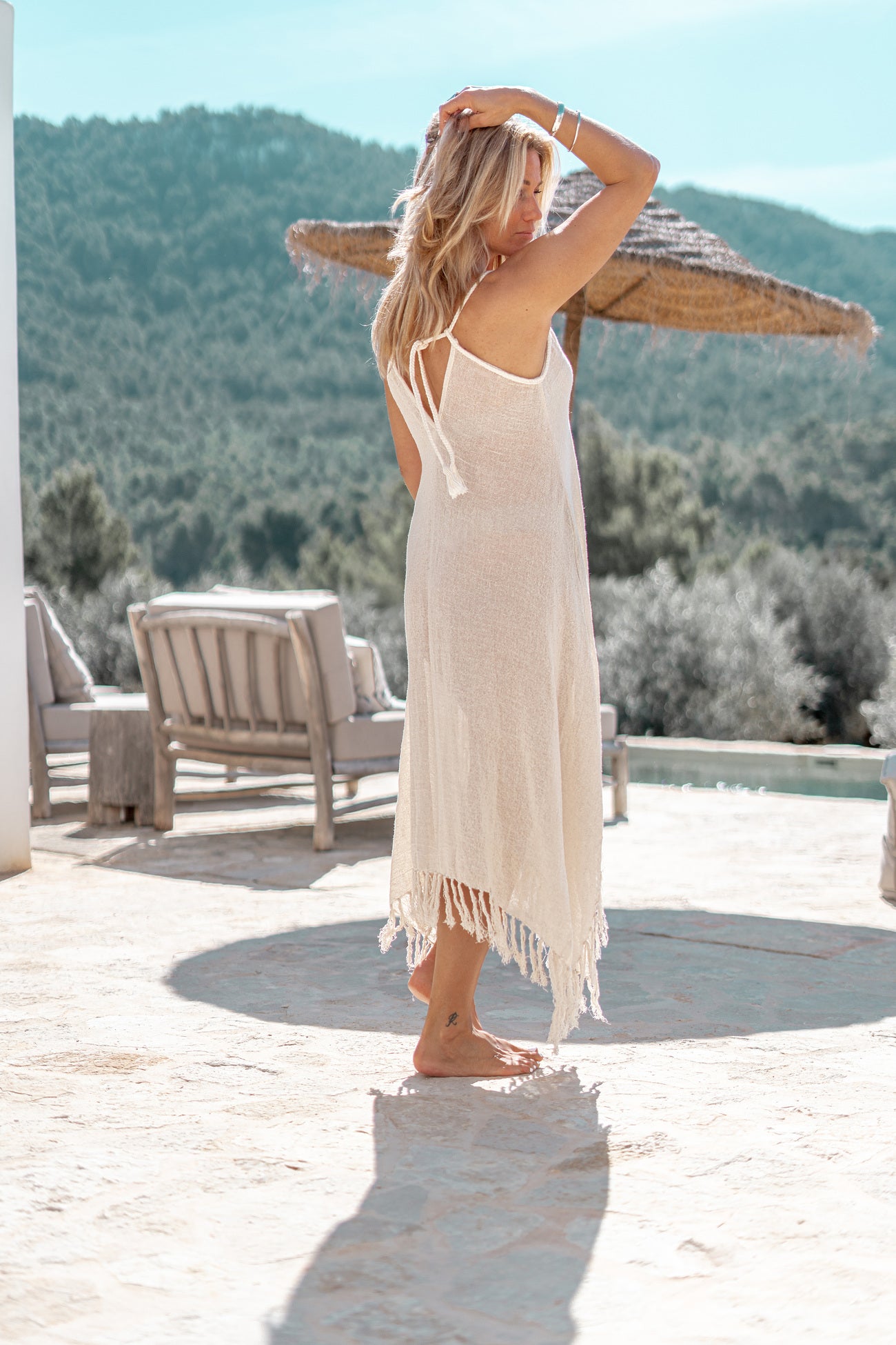 Bohemian jurk in ecru van ibzmode, Brands of Ibiza