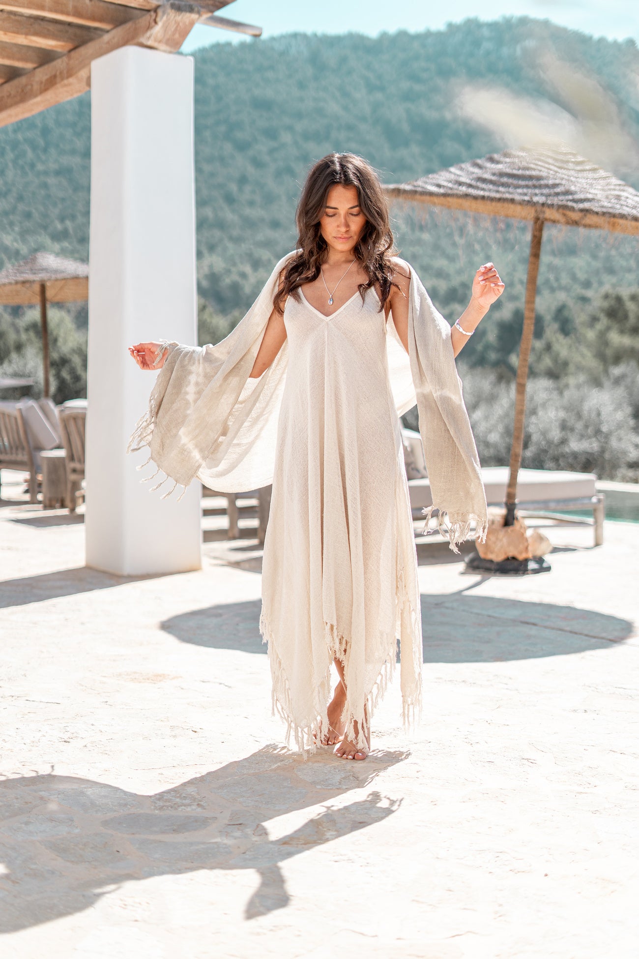 Bohemian jurk in ecru van ibzmode, Brands of Ibiza