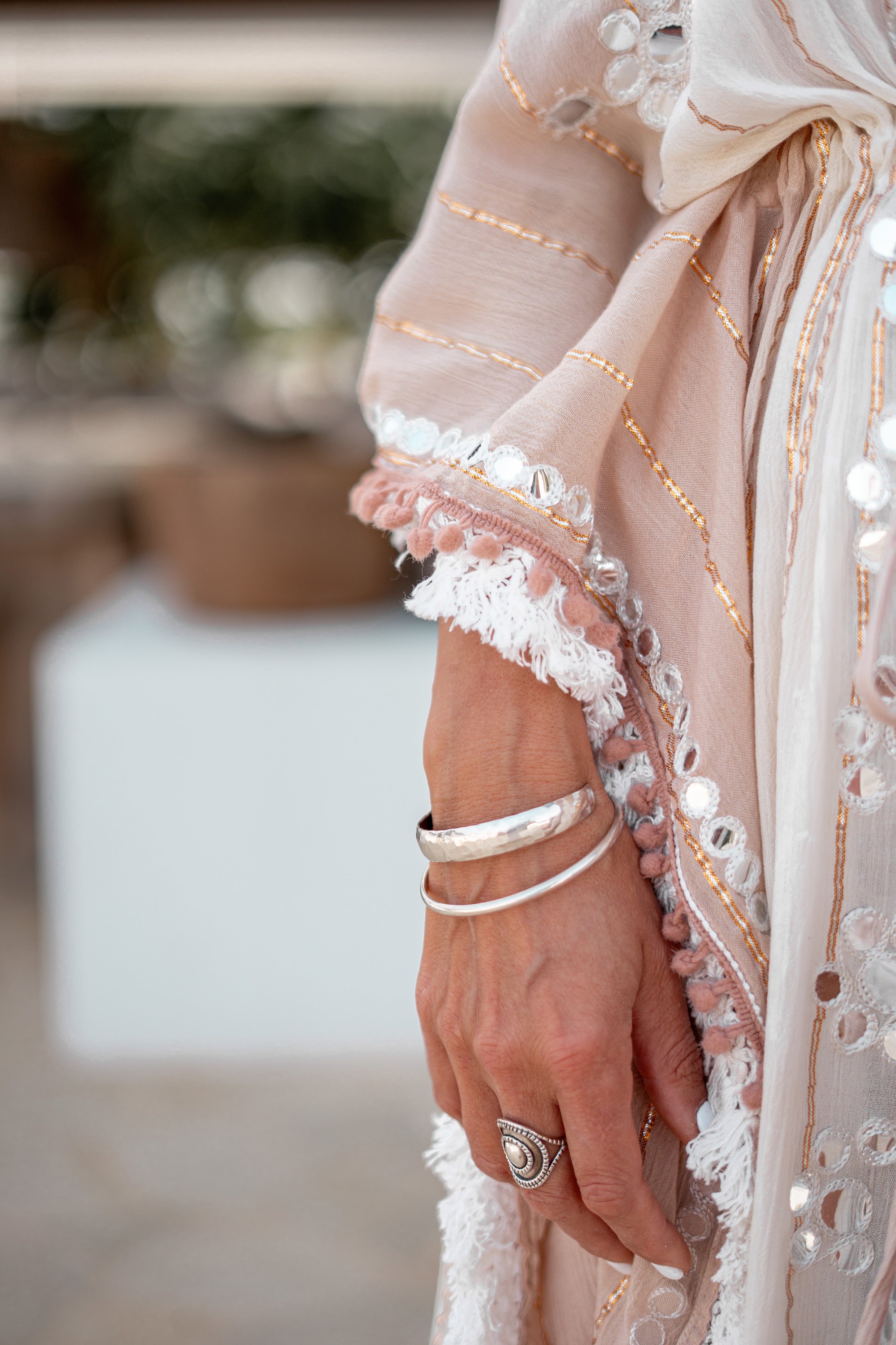 Bohemian kimono in white beige van ibzmode, Brands of Ibiza