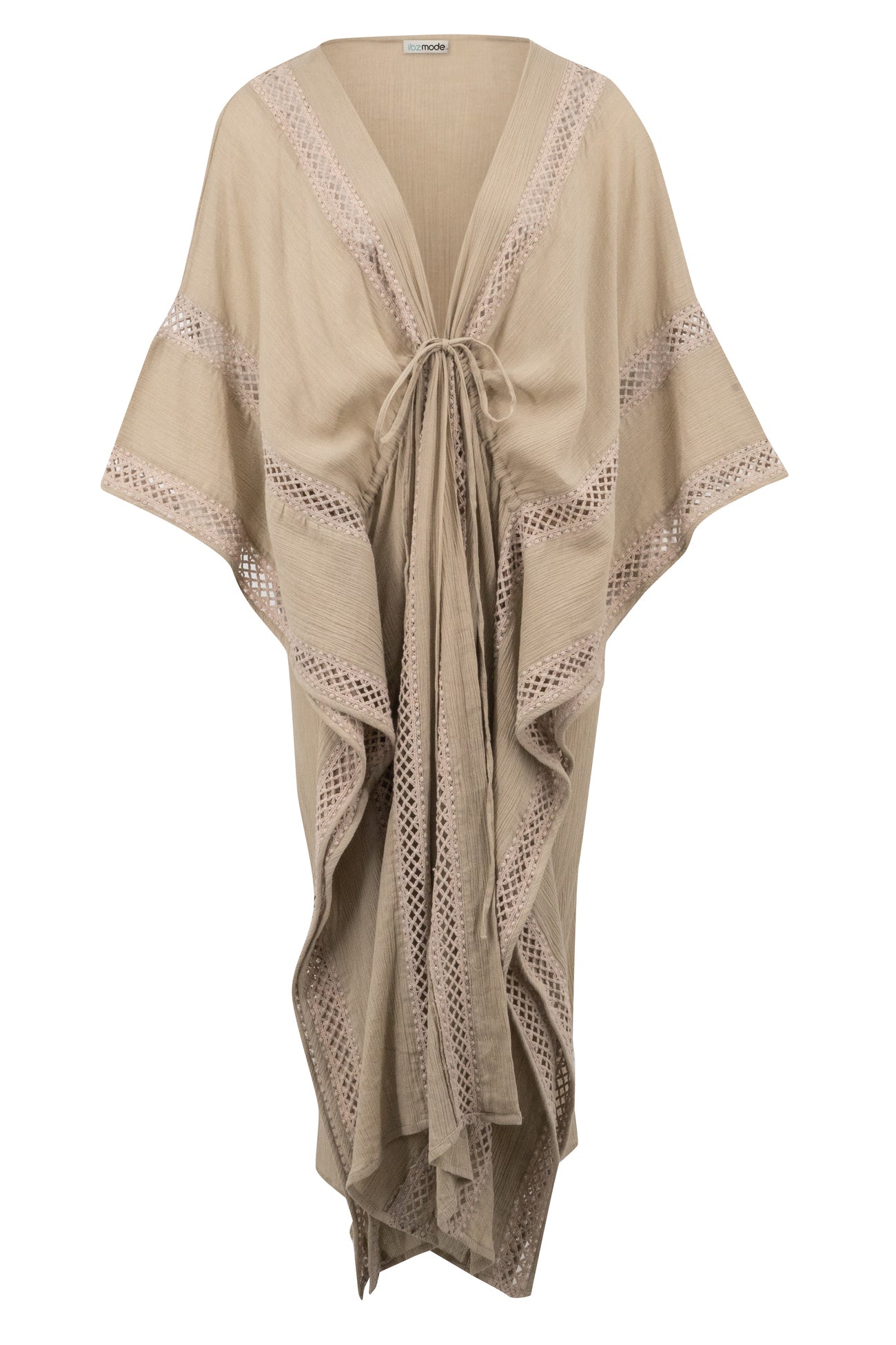 Bohemian kimono in taupe van ibzmode, Brands of Ibiza