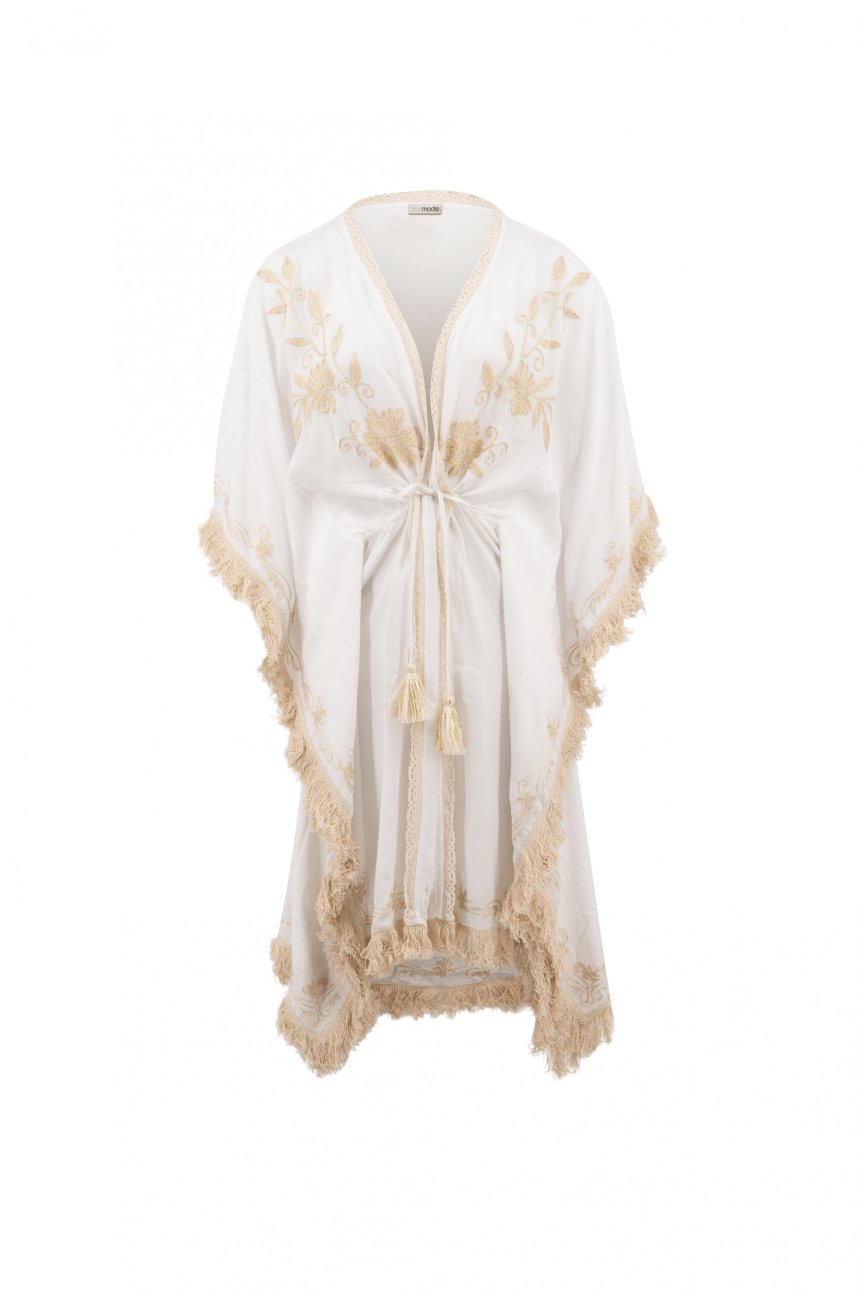 Bohemian kimono in white van ibzmode, Brands of Ibiza