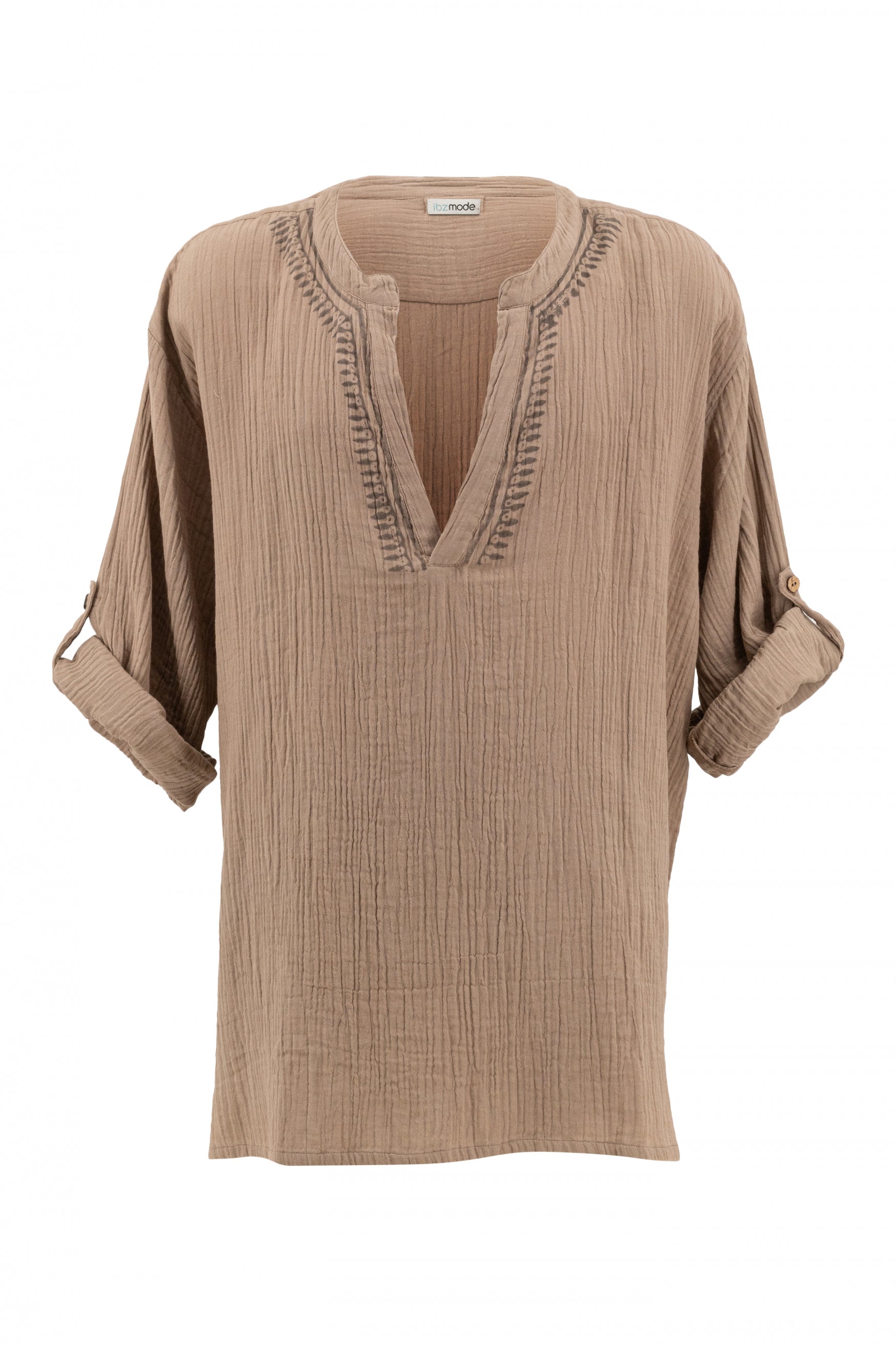 Bohemian blouse in taupe van ibzmode, Brands of Ibiza