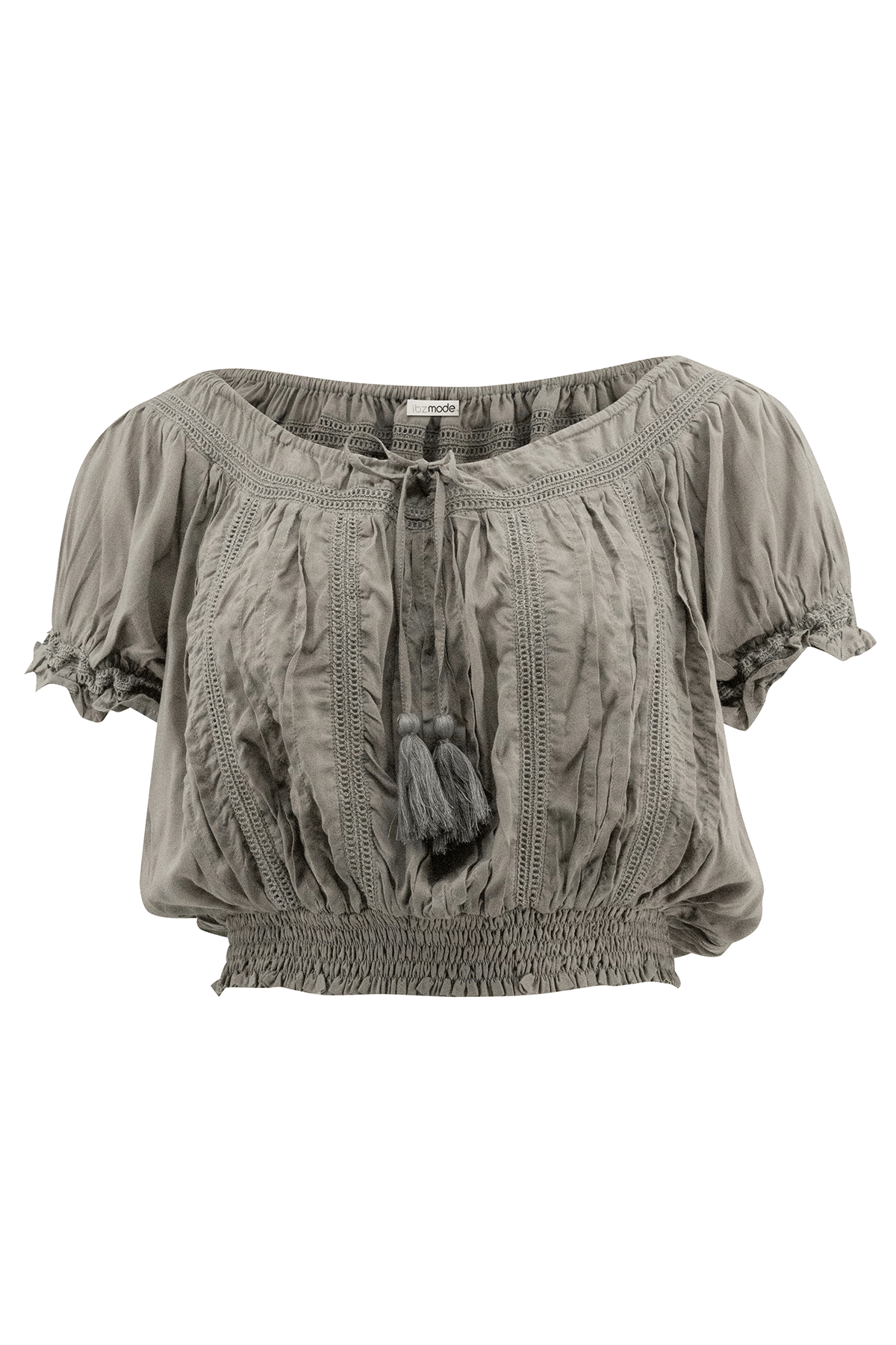 Bohemian top in khaki van ibzmode, Brands of Ibiza