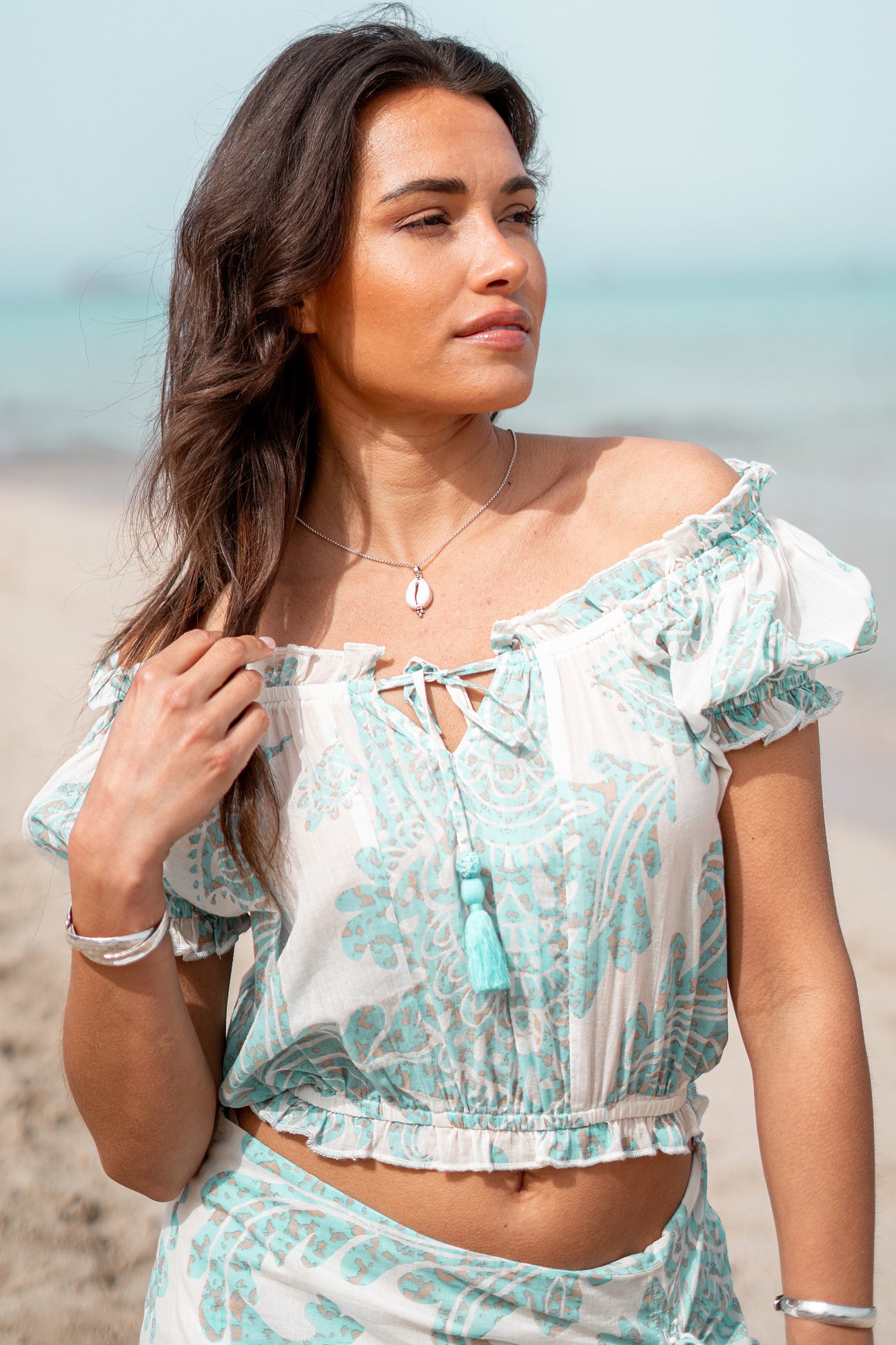 Bohemian top in aqua van ibzmode, Brands of Ibiza