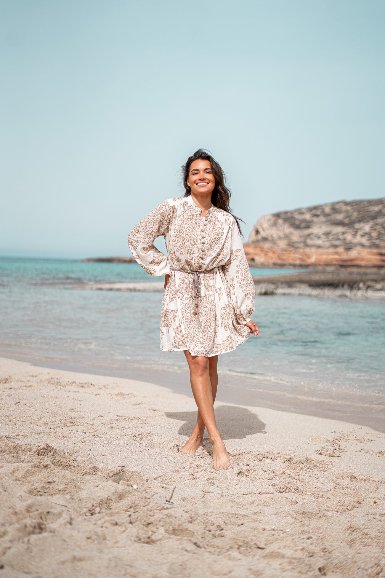 Bohemian jurk in taupe van ibzmode, Brands of Ibiza