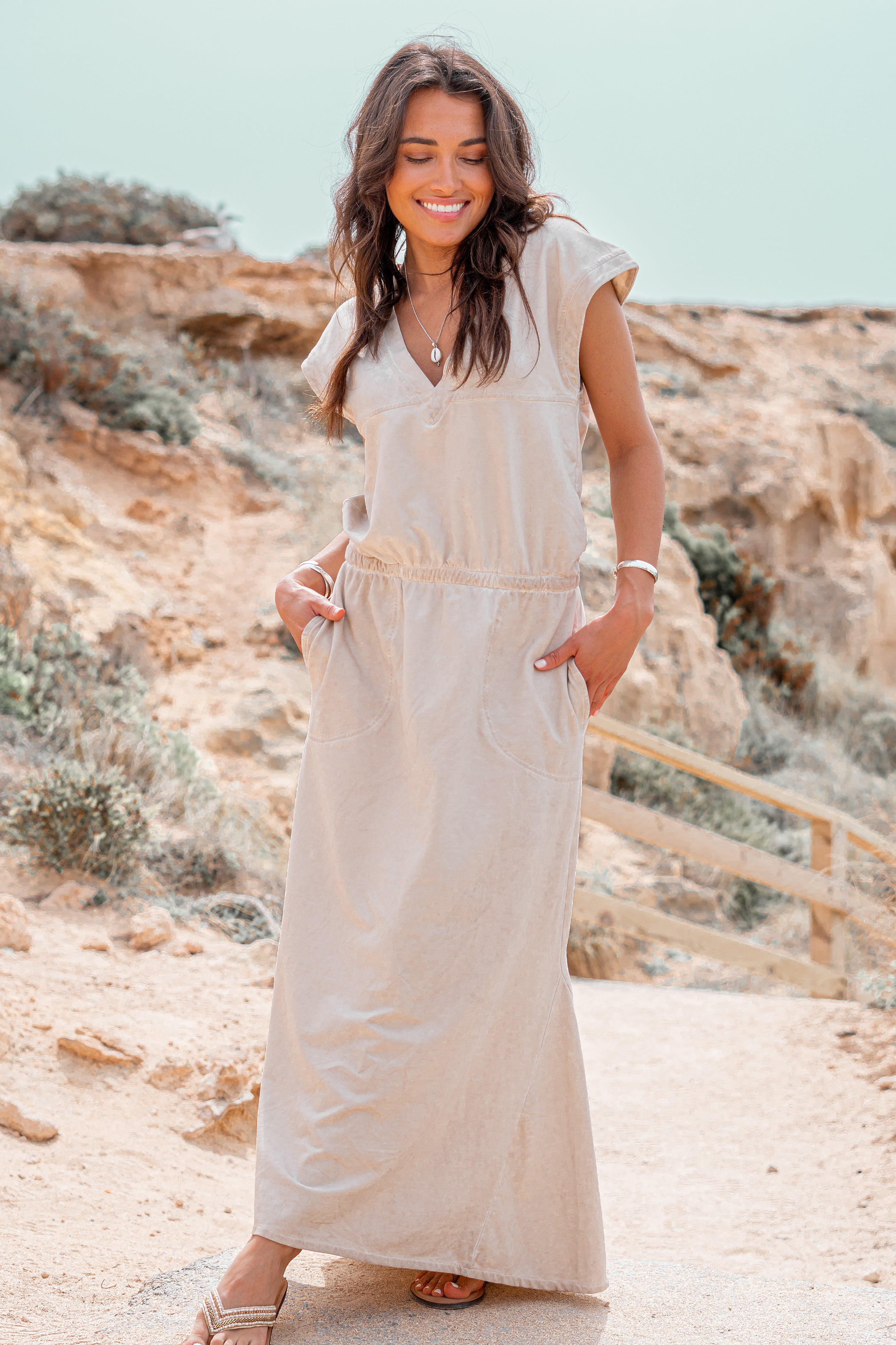 Bohemian jurk in stone van ibzmode, Brands of Ibiza