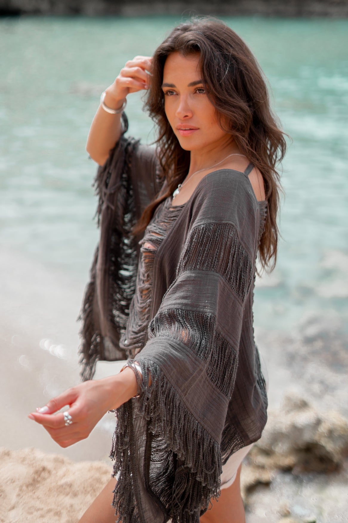 Bohemian top in dark antraciet van ibzmode, Brands of Ibiza