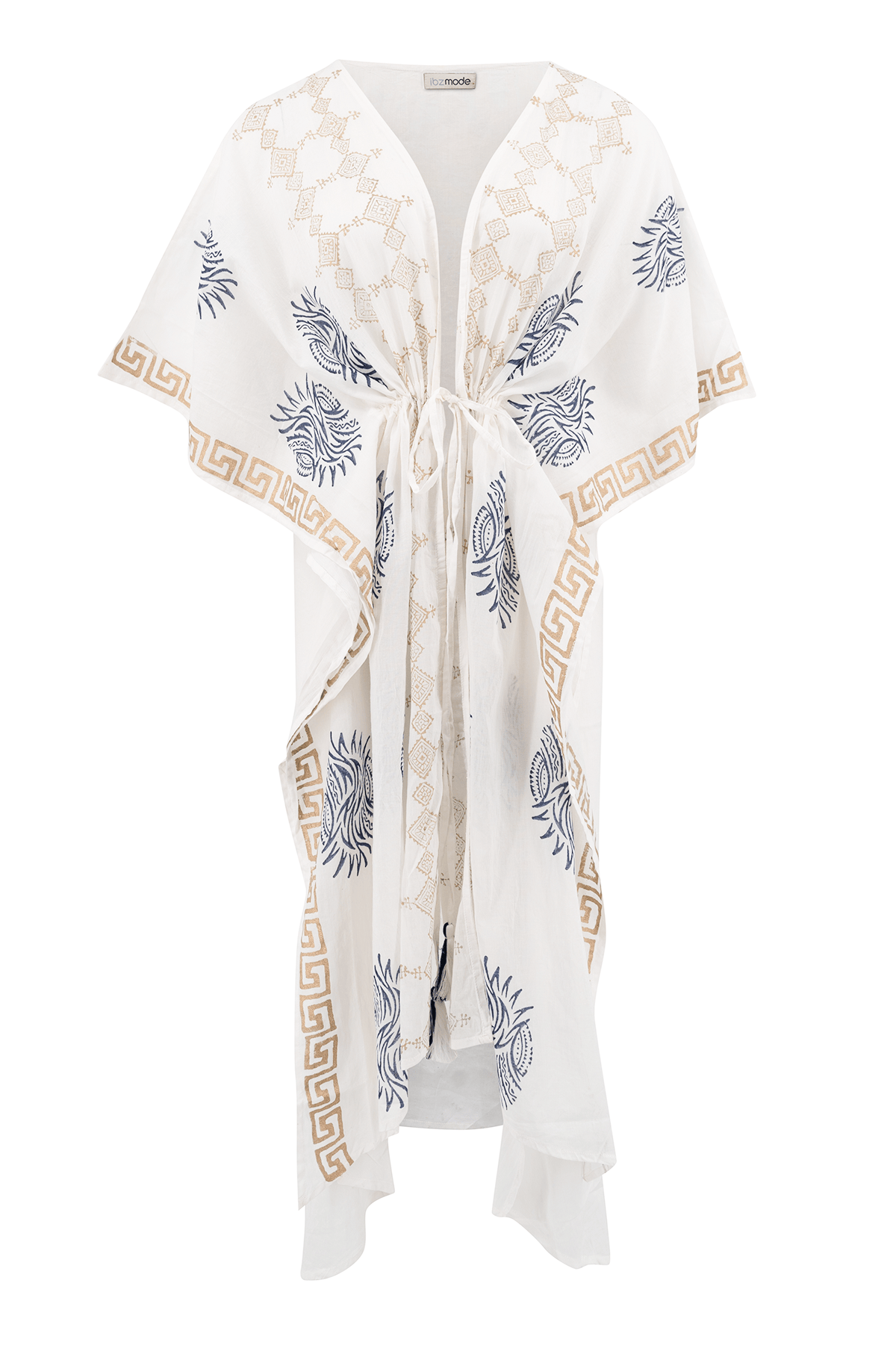 Bohemian kimono in white/ blue van ibzmode, Brands of Ibiza
