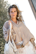 Ibizamode Bohemian Bloom taupe Aurea blouse with soft boho details