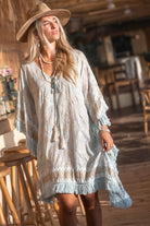 Ibzmode Short Kaftan Tavina Lumira Baby Blue with golden details and bohemian beachwear style