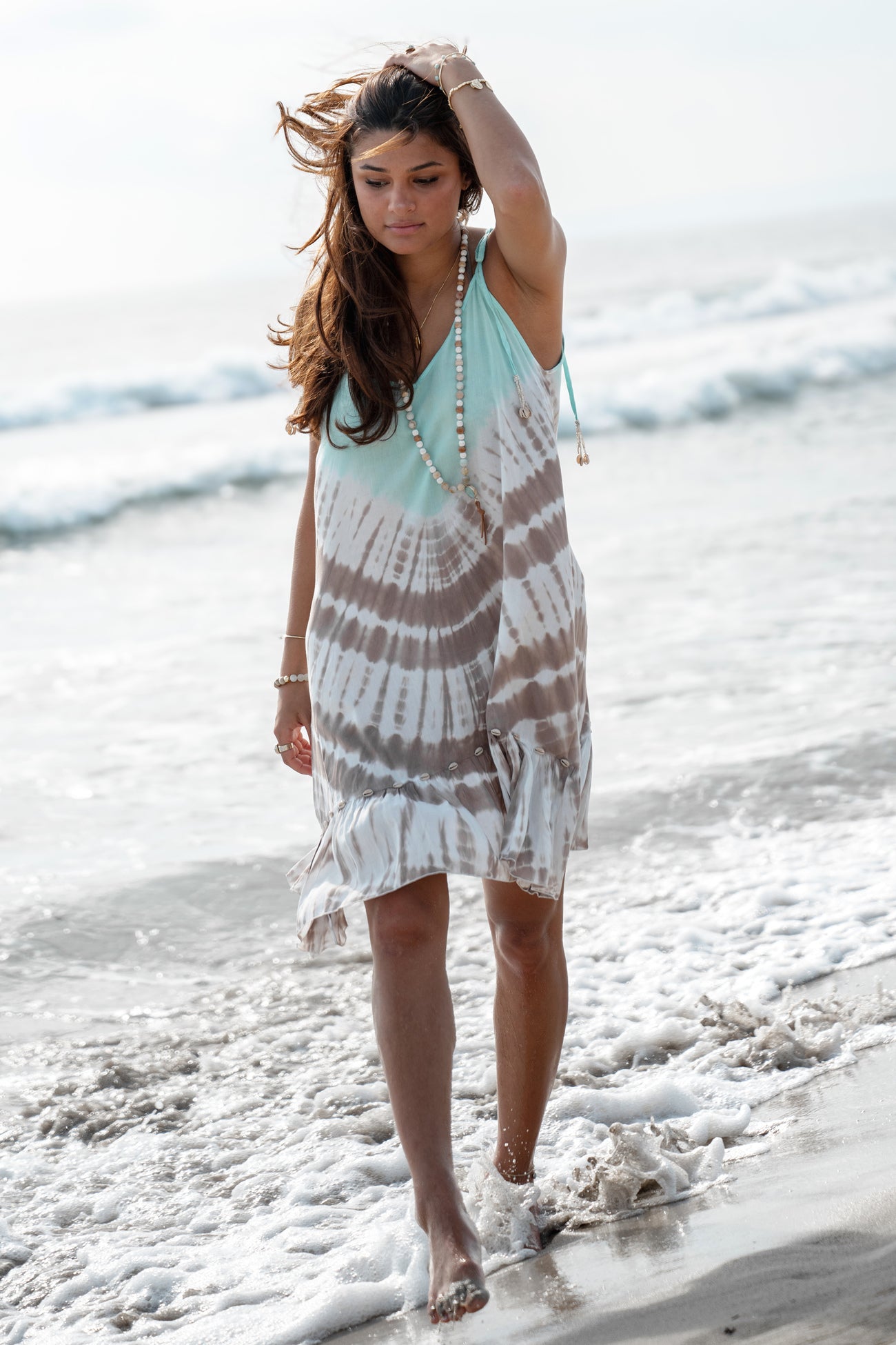 Ibizamode Short Dress Tris Aurelia Light Mint with airy ombre look and feminine summer fit