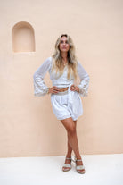 Ibzmode Wrap Top Darcia Lunara White with subtle shimmer detail