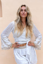Ibzmode Wrap Top Darcia Lunara White with subtle shimmer detail
